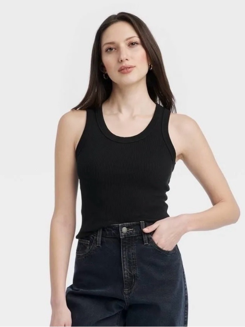 Classic Black Ribbed Tank Top - Women- SMALL